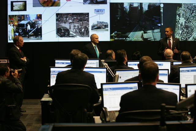Photograph of President Obama at the NYPD's Real Time Crime Center from the Mayor's Office